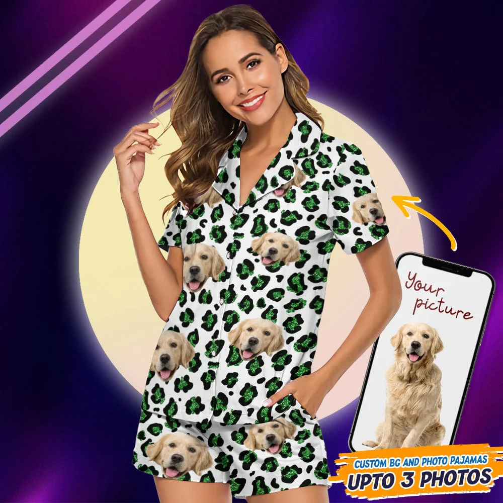 Custom Dog Photo With Animal Print Pattern Short Pajamas T368 888896 - Image 2