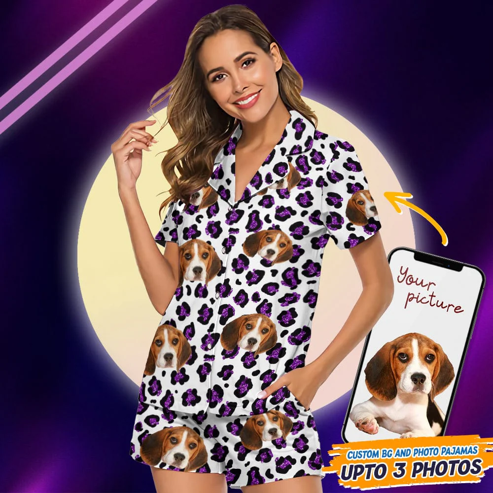 Custom Dog Photo With Animal Print Pattern Short Pajamas T368 888896 - Image 3