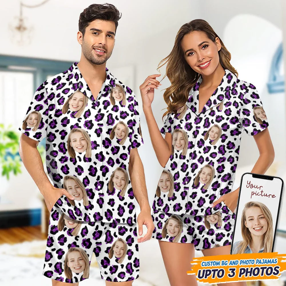 Custom Face Photo With Animal Print Pattern Short Pajamas T368 888900 - Image 4