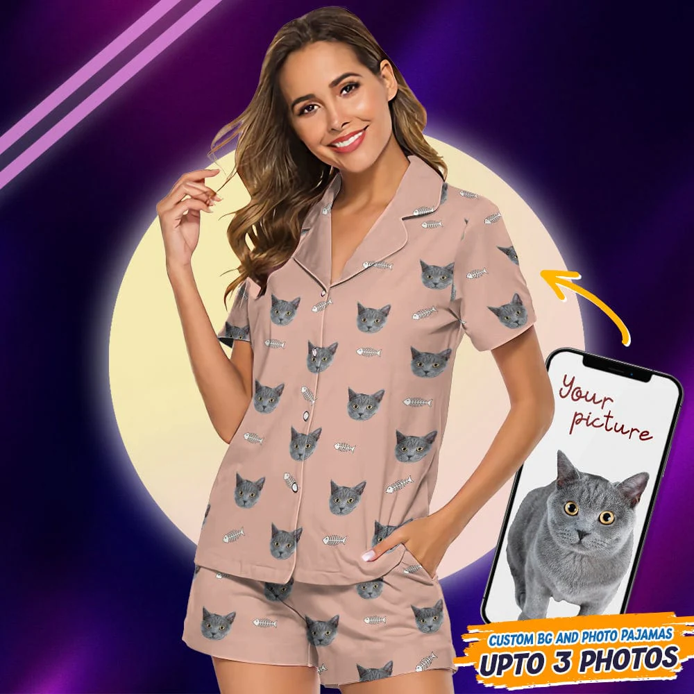 Custom Cat Photo With Icon Decoration Short Pajamas TA29 888904 - Image 2