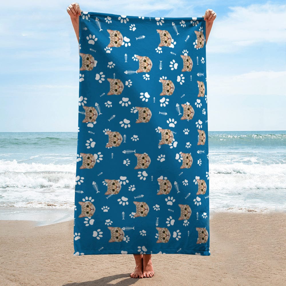 Custom Cat Photo With Icon Decoration Beach Towel TA29 888916 - Image 2