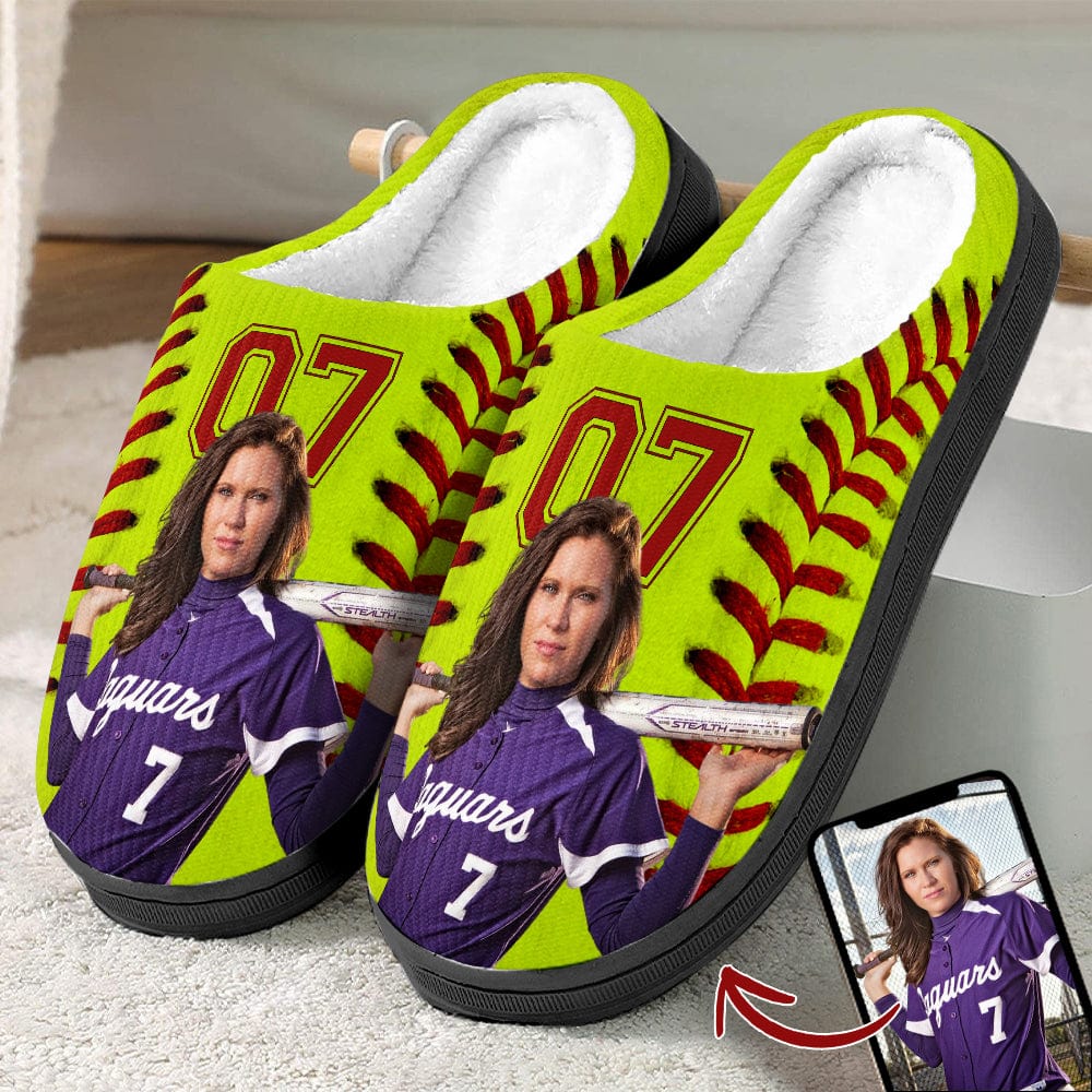 Custom Portrait Photo Softball Sports And Accessories Slipper N369 HN590