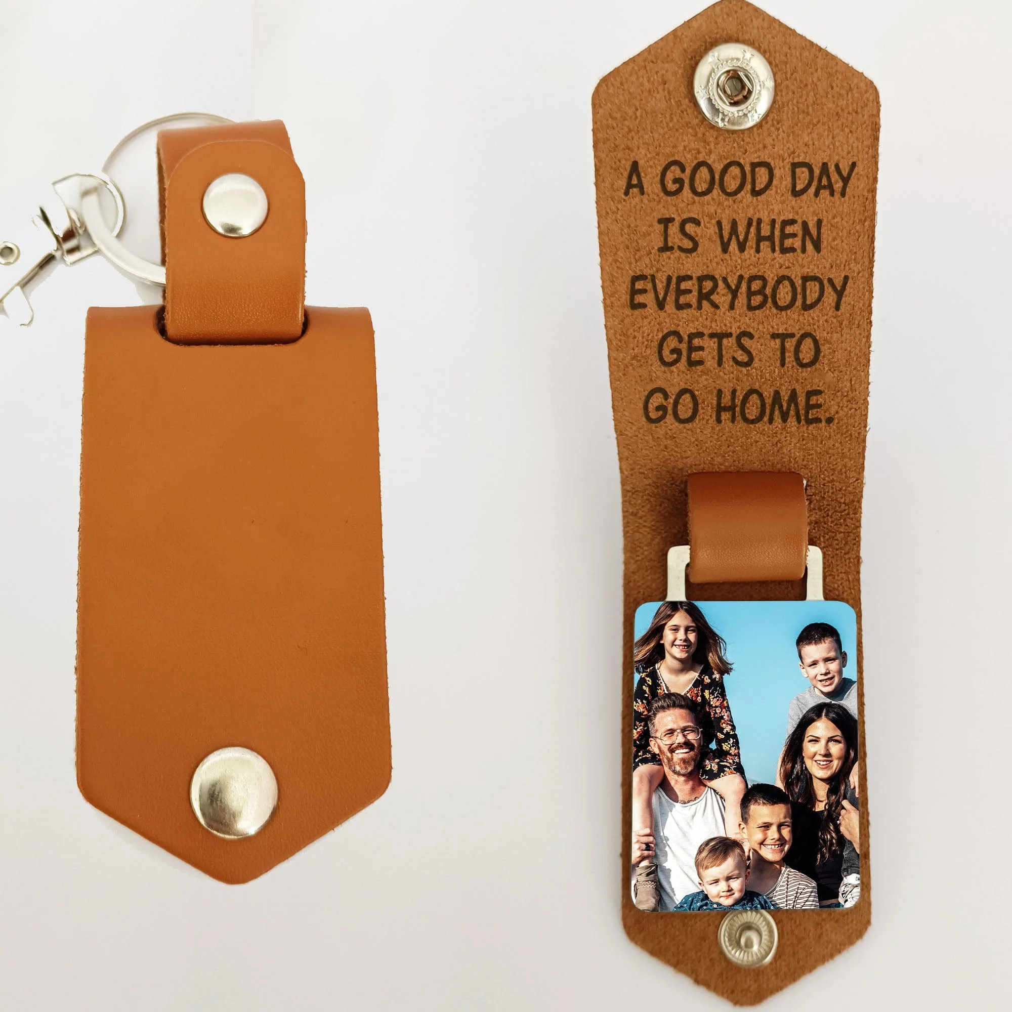 A Good Day Is When Everybody Gets To Go Home Family Vintage Leather Photo Keychain C255 - Image 2