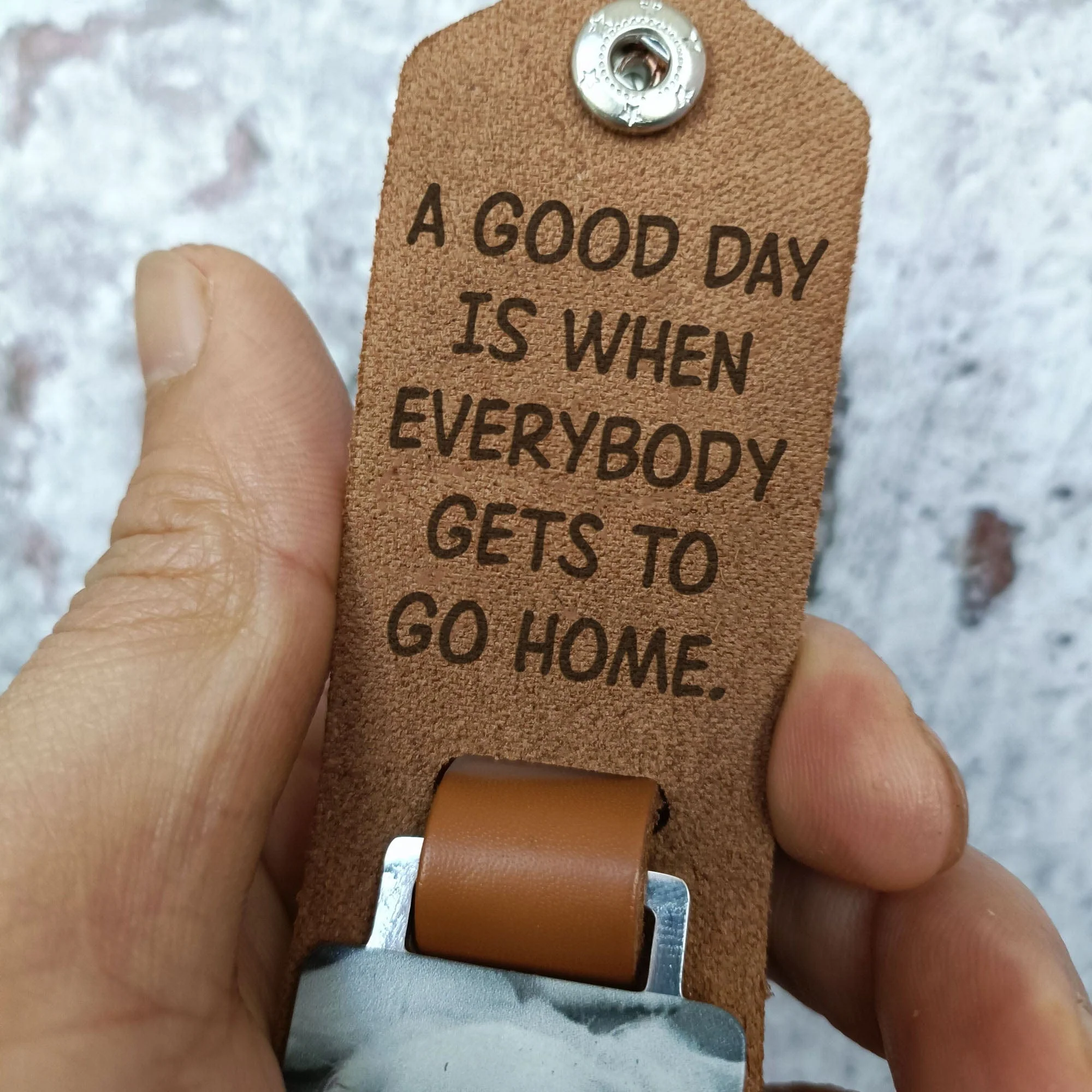 A Good Day Is When Everybody Gets To Go Home Family Vintage Leather Photo Keychain C255 - Image 4