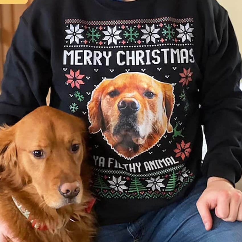 Add Photo Ugly Christmas Ya Filthy Animal Dog Cat Sweatshirt, Dog Lover Sweater Christmas DA199 889811