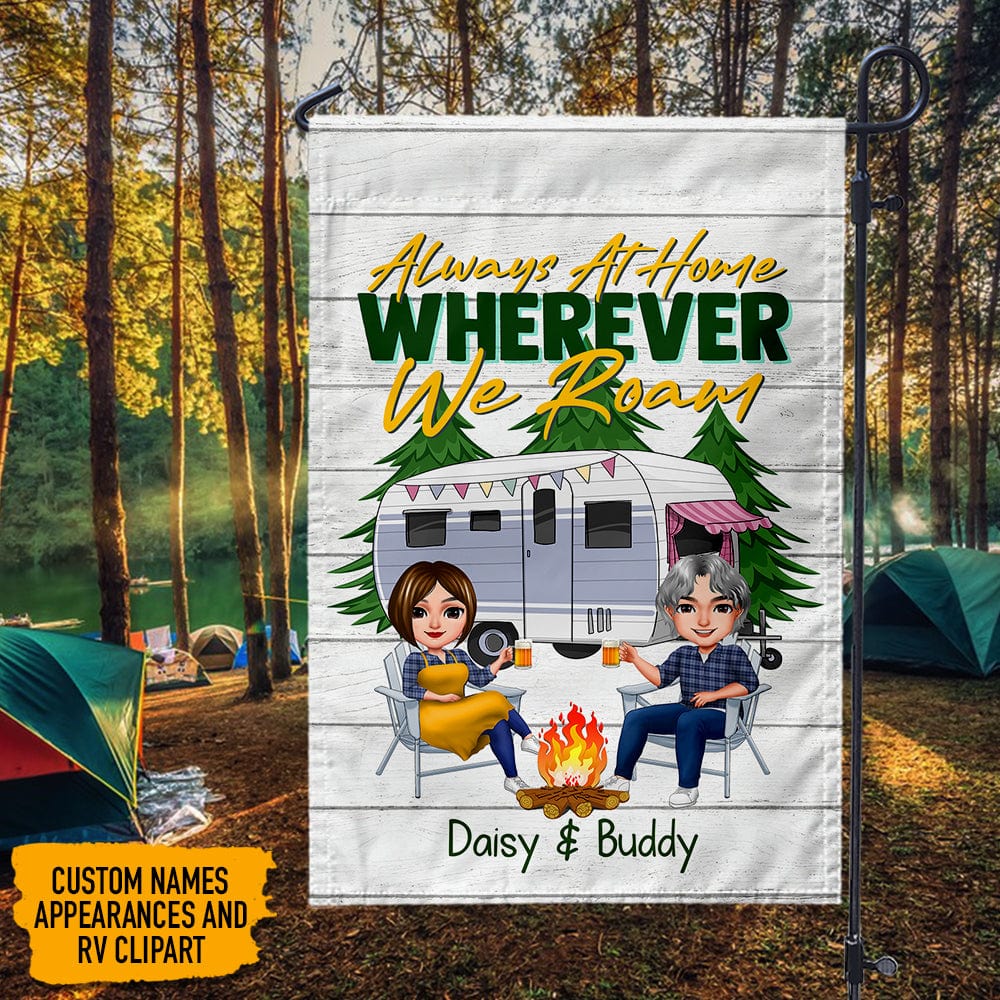 Always At Home Wherever We Roam Couple Chibi Outdoor Camping Garden Flag HN590 895164