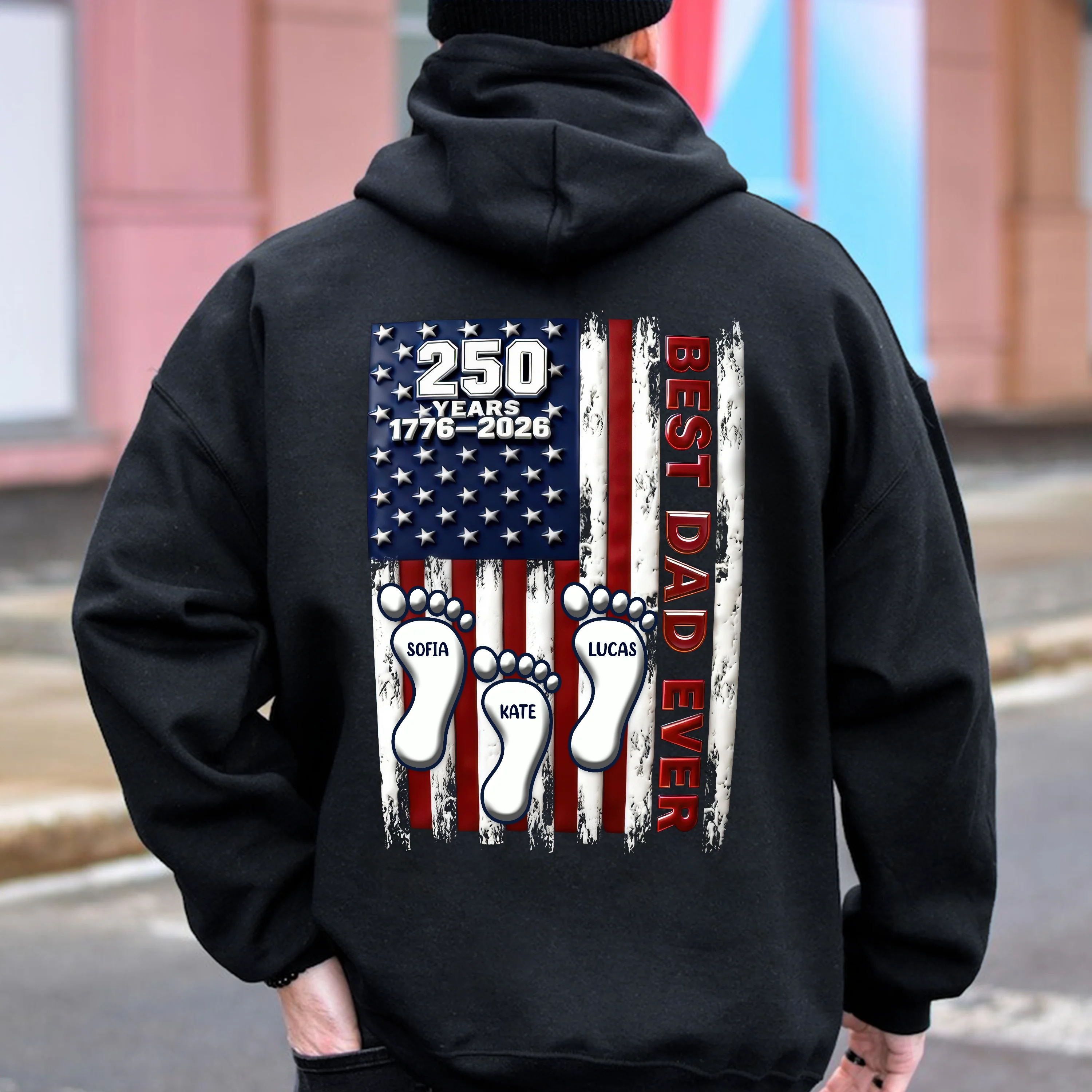 Best Dad Ever USA 250 Years Back Shirt, Custom Footprint Kids Names T-Shirt For Dad CH07 910994 - Image 9