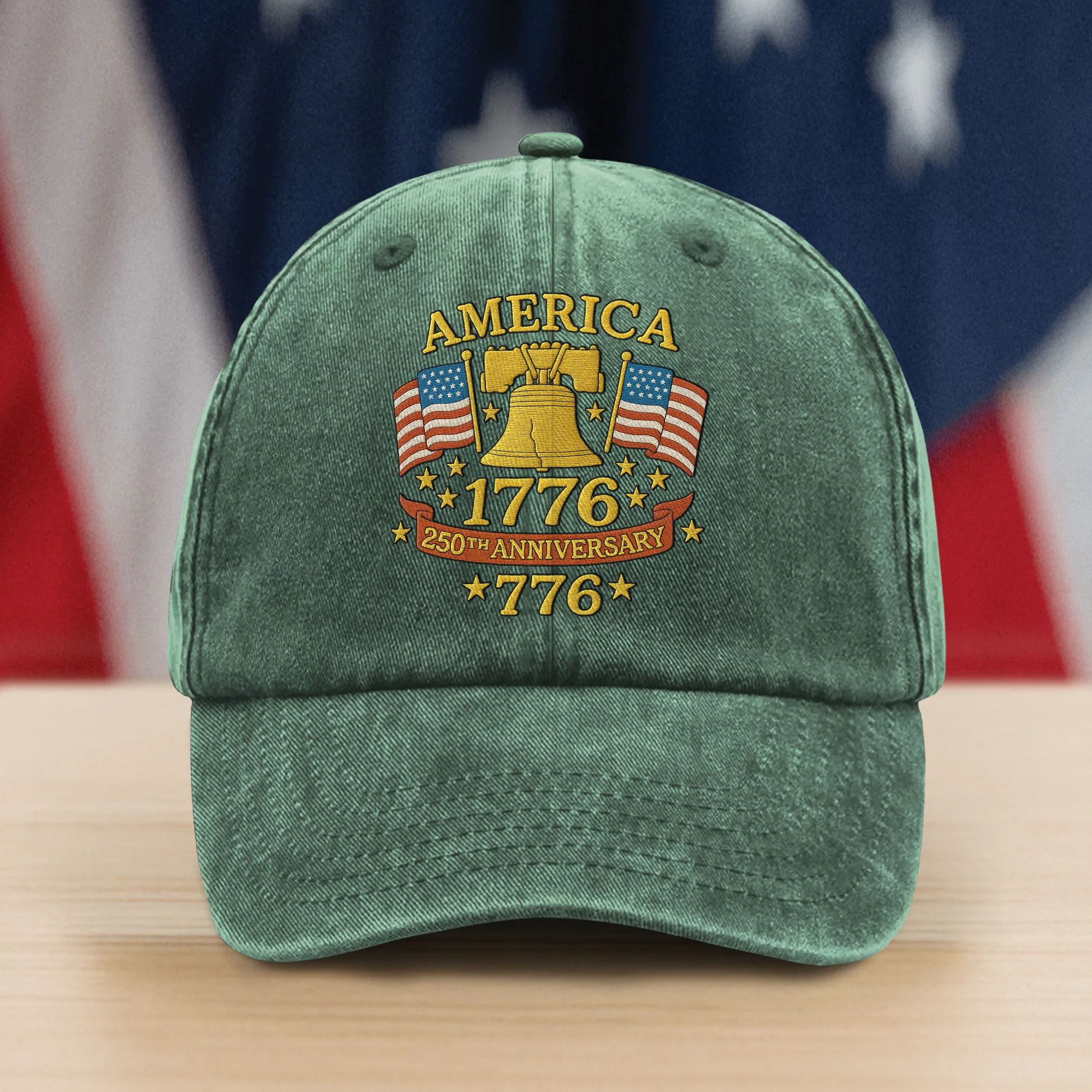 Anniversary Liberty Bell Embroidered Effect Baseball Cap America 250th Anniversary Washed Denim Baseball Cap CH07 899186 - Image 2