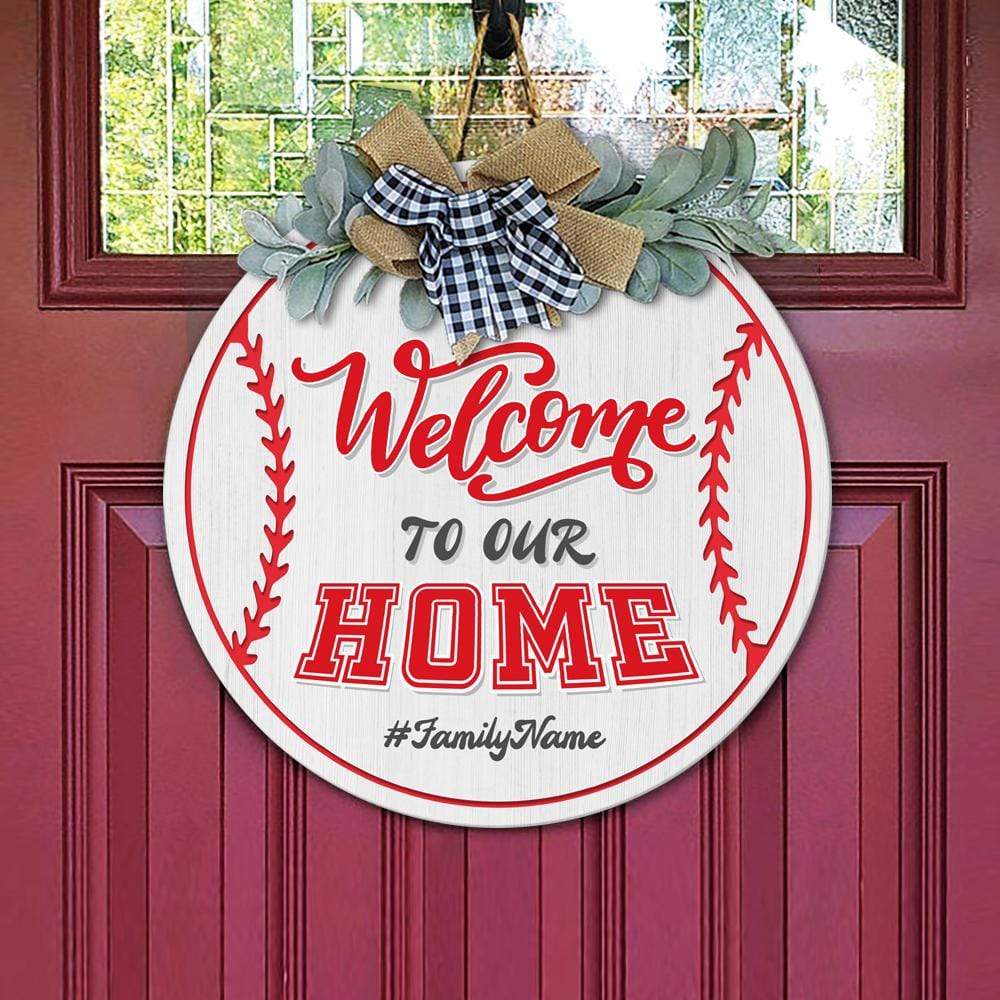 Welcome To Our Home Baseball Wood Sign, Baseball Gift, Round Wood Sign HN590