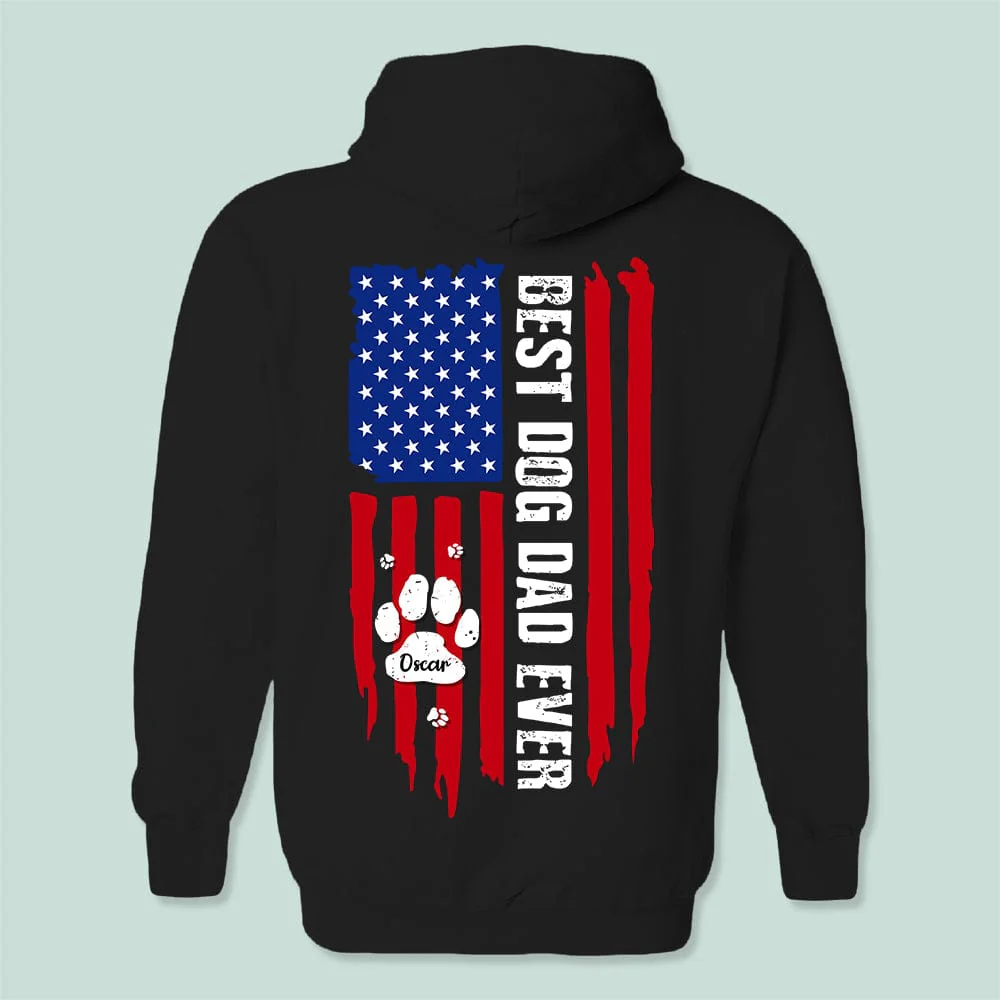 Best Dog Dad Ever Paw American Flag Backside Dog Shirt K228 888228 - Image 3