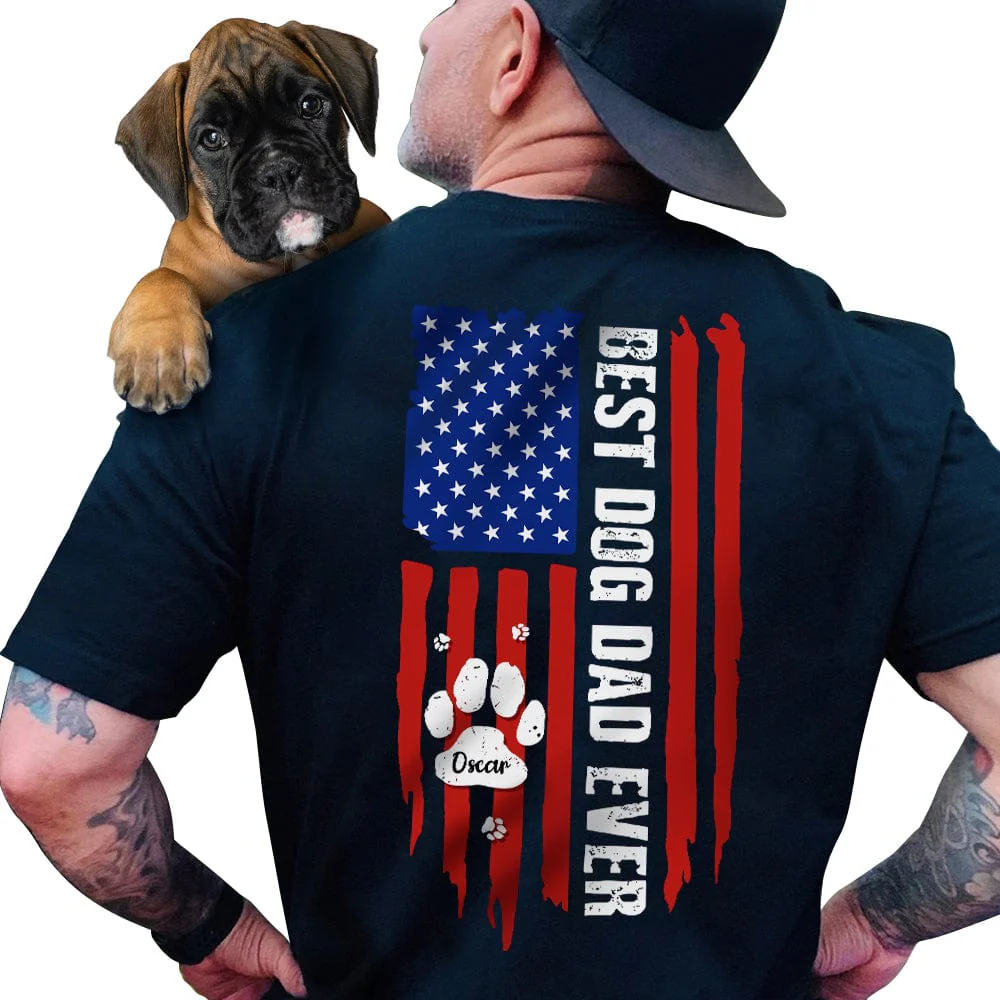 Best Dog Dad Ever Paw American Flag Backside Dog Shirt K228 888228 - Image 9