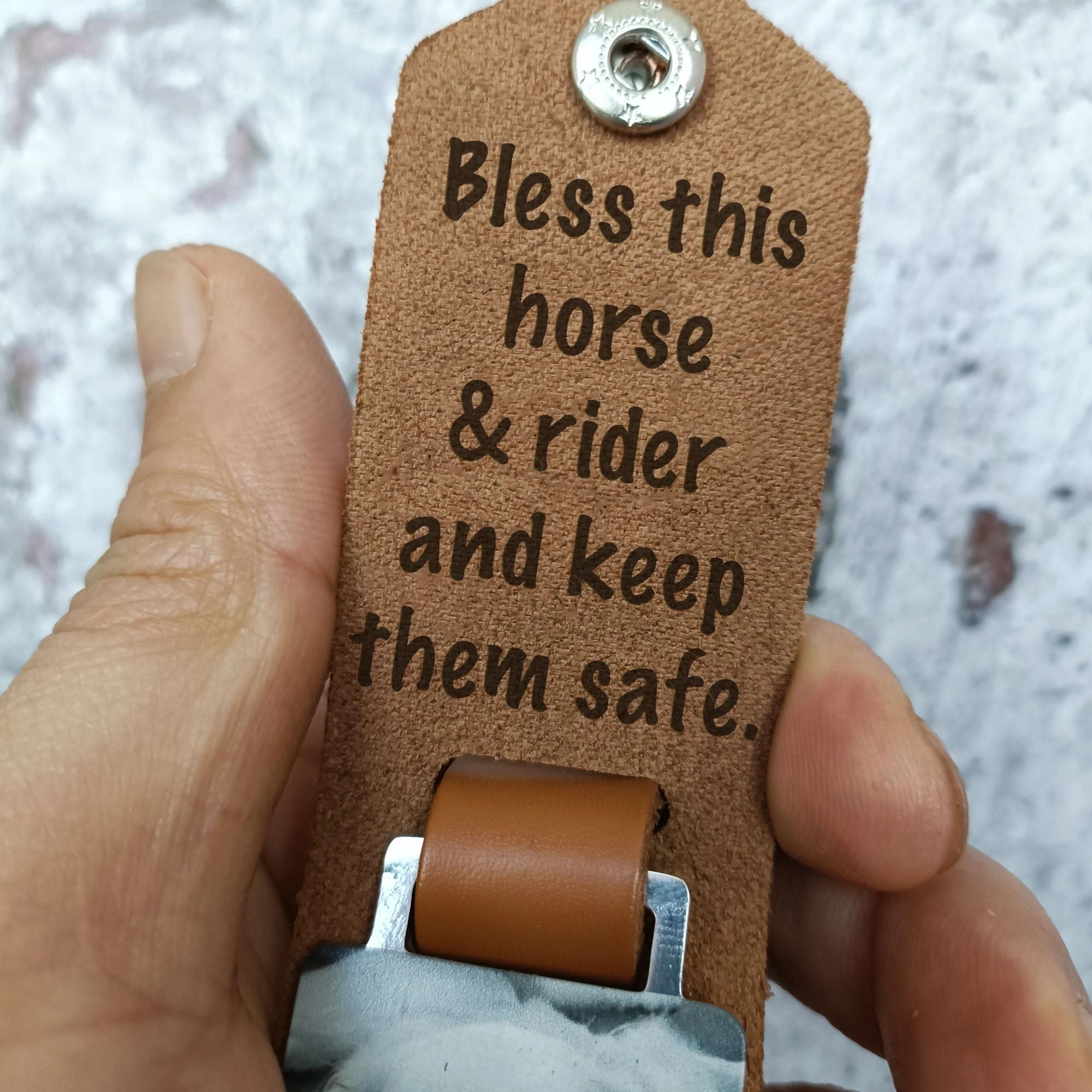 Bless This Horse And Rider And Keep Them Safe Horse Vintage Leather Photo Keychain C258 - Image 4