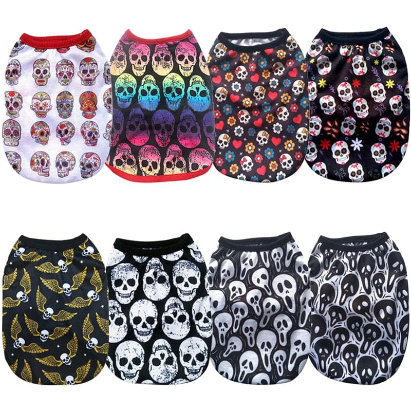 Breathable Cartoon Skull Vest Clothes For Dogs Cat