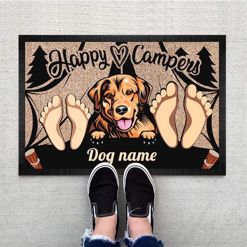 Happy Camper Doormat, Dog Lover Gift, Camping Gift, Pawprints Doormat HN590 - Image 2