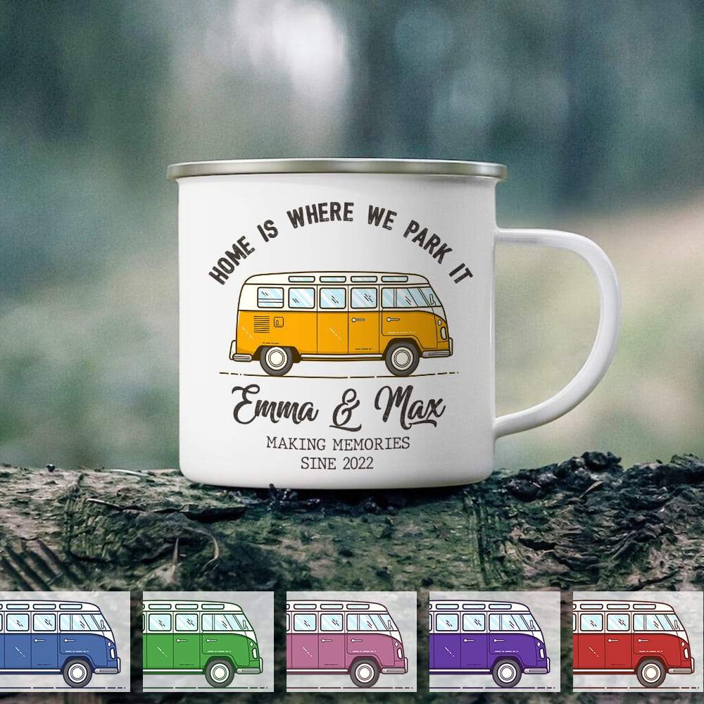 Home is where we park it Camping Steel Mug, Camping Gift,  Camping Mug HN590