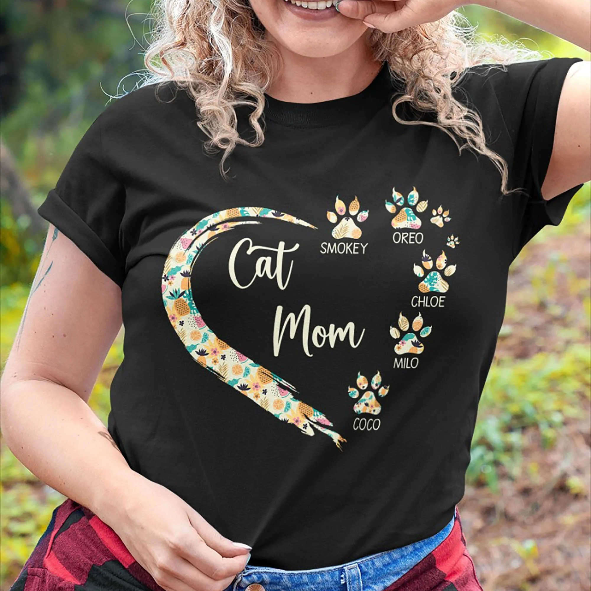 Cat Mom Paw Hearts Personalized Custom Cat Shirt 890605 - Image 2
