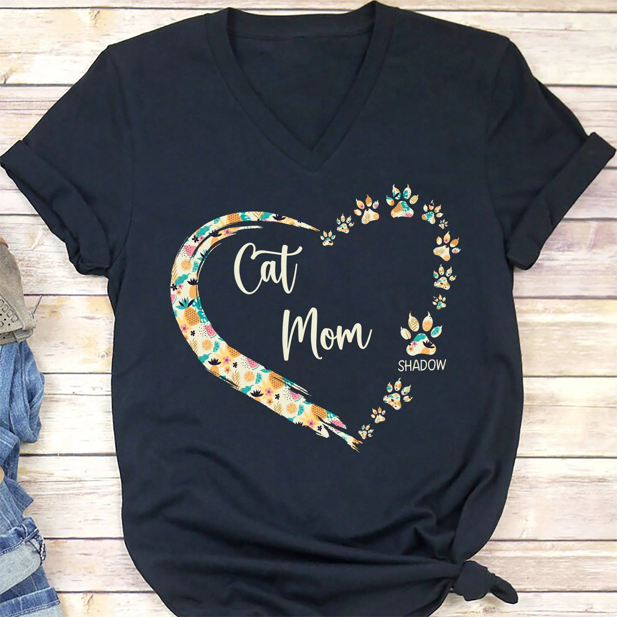 Cat Mom Paw Hearts Personalized Custom Cat Shirt 890605 - Image 5