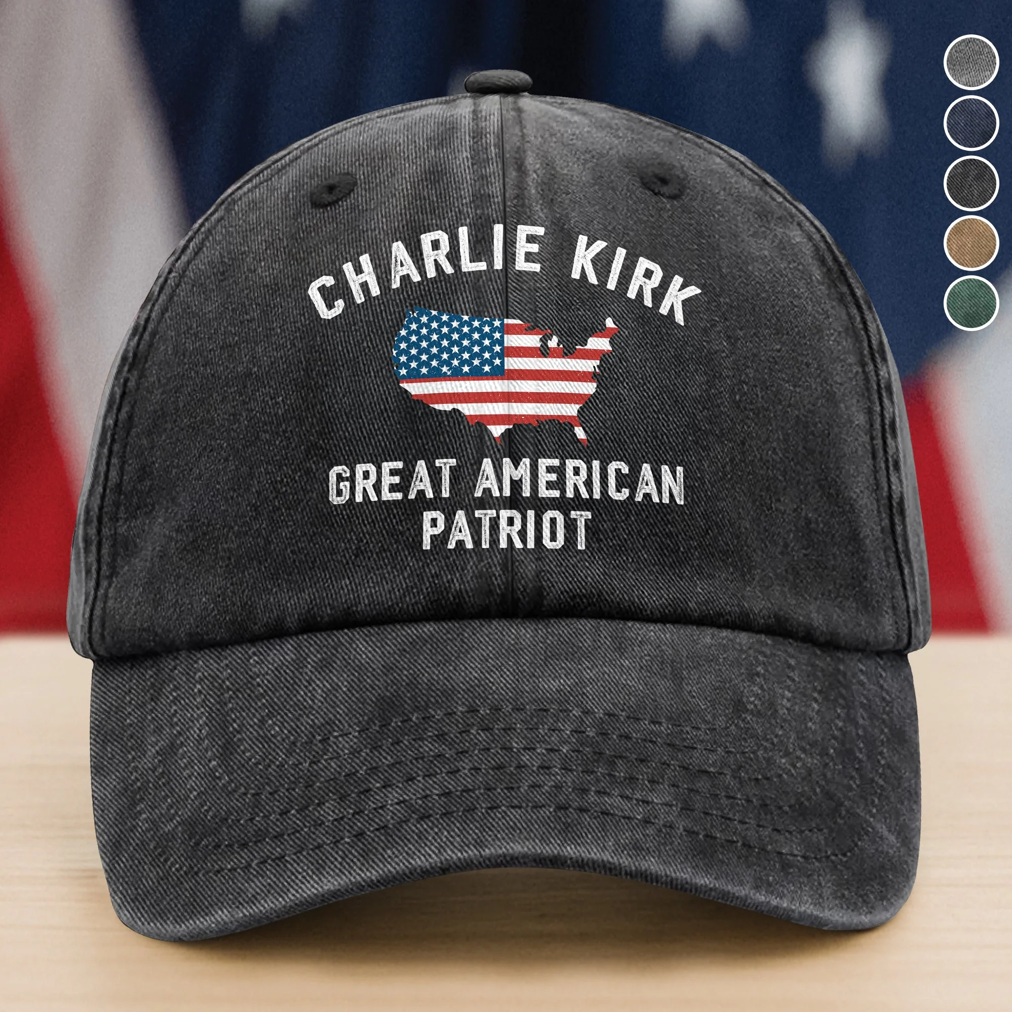 Charlie Kirk - Great American Patriot Washed Denim Baseball Cap LM32 65455