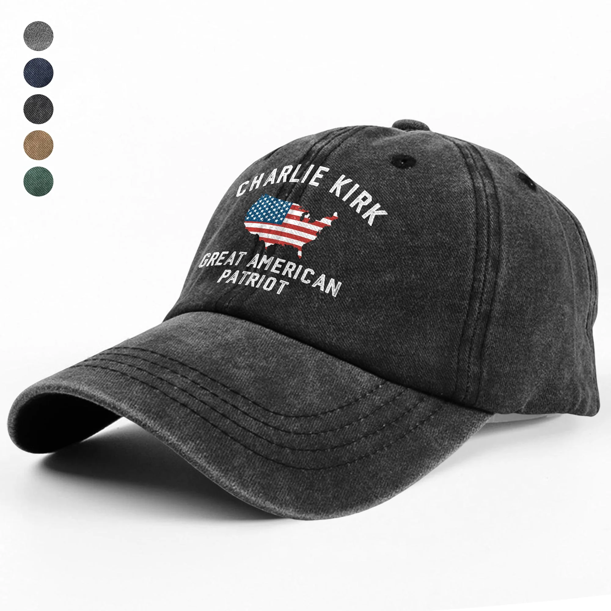 Charlie Kirk - Great American Patriot Washed Denim Baseball Cap LM32 65455 - Image 4