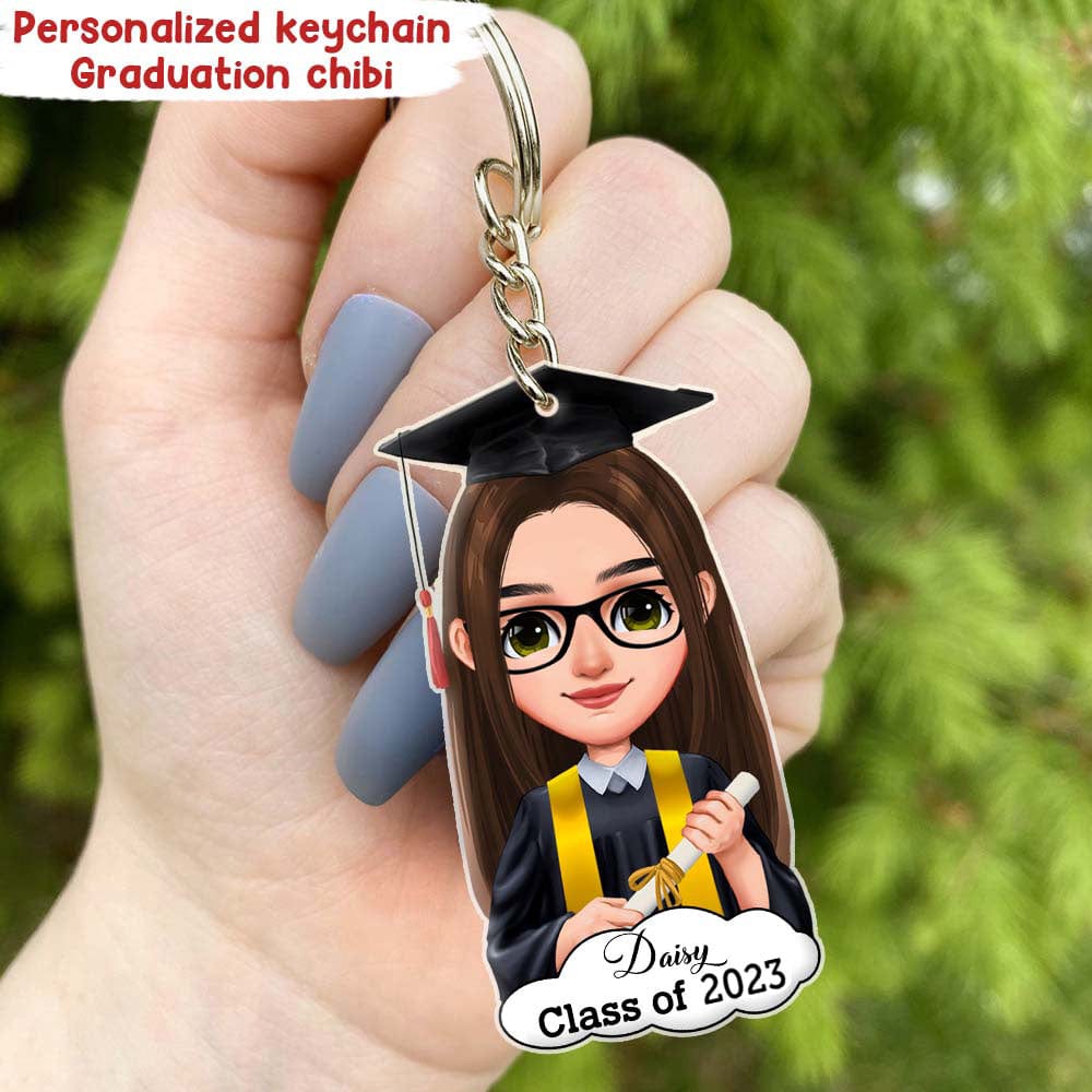 Personalized Gift Chibi Keychain, Graduation Gift, keychain acrylic custom shape,Gift For Senior HN590