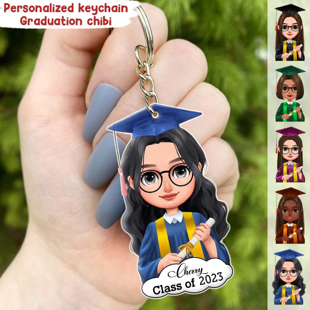 Personalized Gift Chibi Keychain, Graduation Gift, keychain acrylic custom shape,Gift For Senior HN590 - Image 2