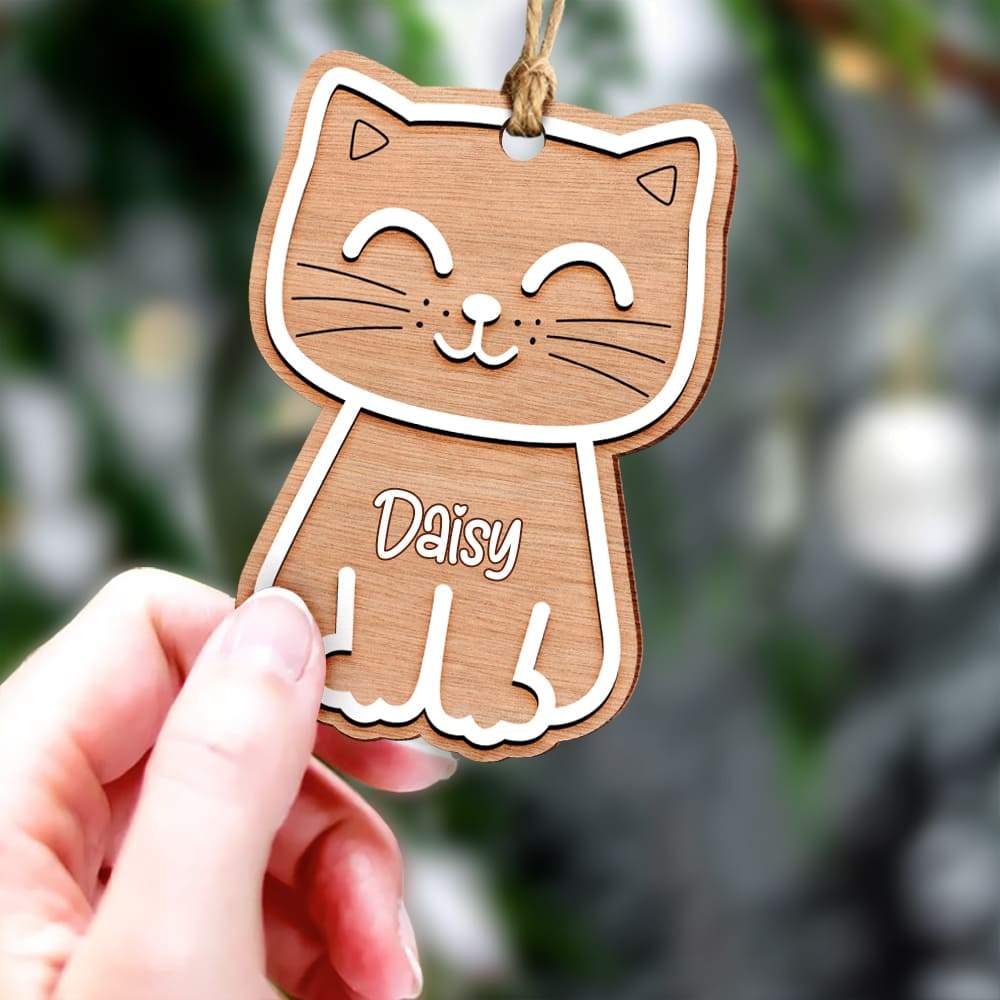 Christmas 2021 Cat Wood Ornament , Christmas Wood Ornament, HN590