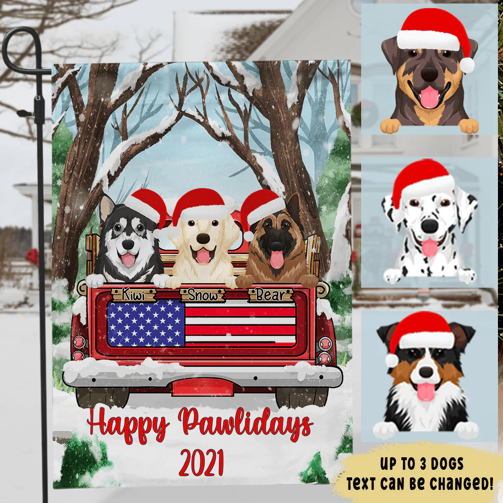 Christmas Happy Pawlidays Truck Car Dog Cat Garden Flag - Image 2
