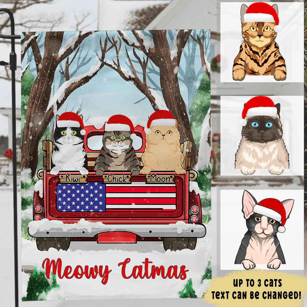 Christmas Happy Pawlidays Truck Car Dog Cat Garden Flag - Image 3