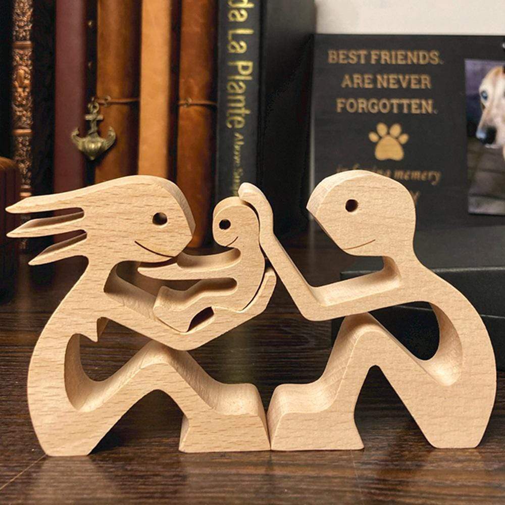 Couple With One Kid Wood Sculpture T286 HN590