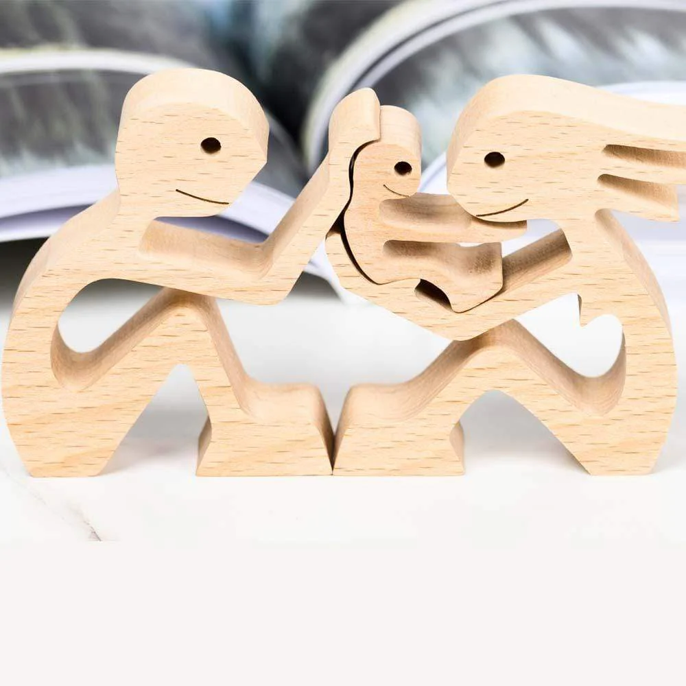 Couple With One Kid Wood Sculpture T286 HN590 - Image 3