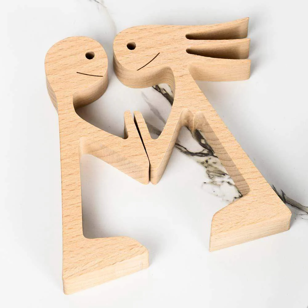 Man And Woman Stand Couple Wood Sculpture T286 HN590 - Image 3