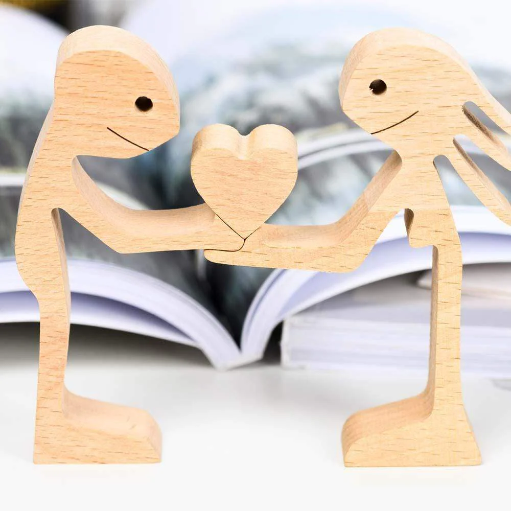 Man And Woman Stand With Heart Couple Wood Sculpture T286 HN590