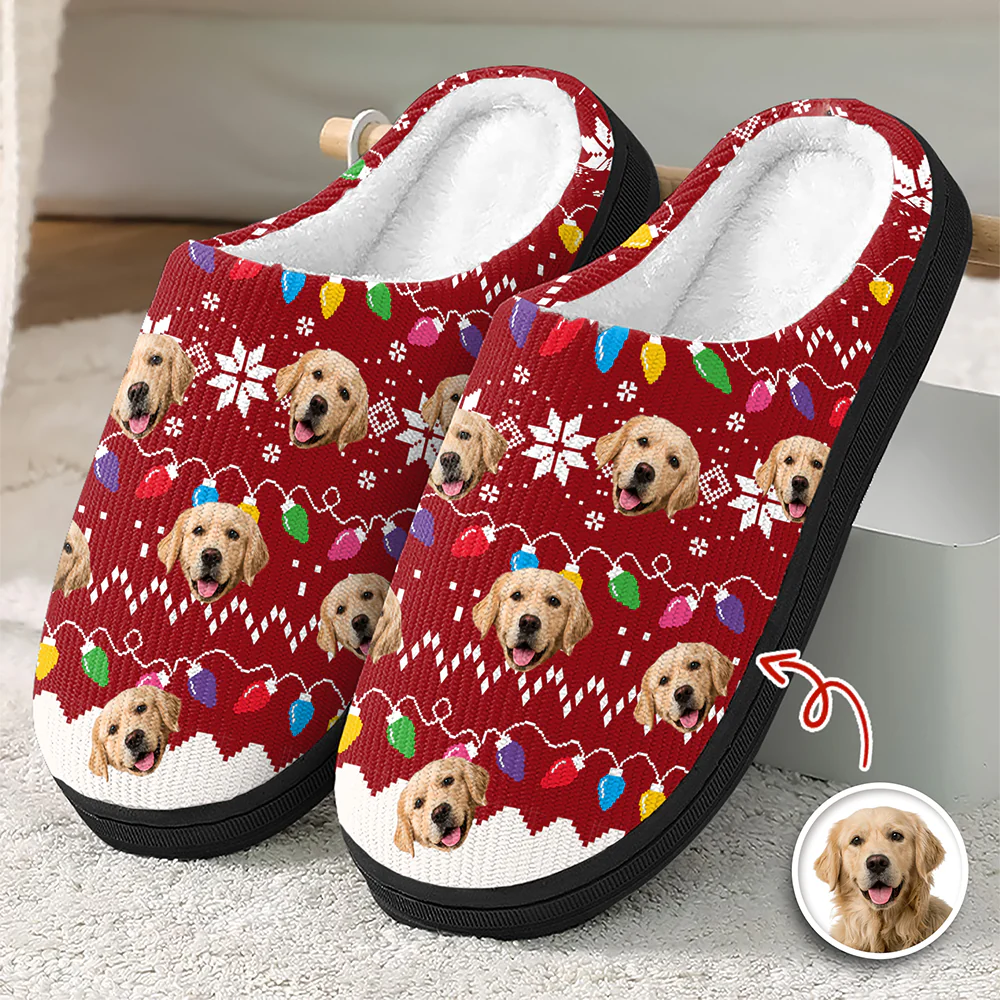 Custom Dog Faces Funny Christmas Lights Plush Slippers HO82 900156 - Image 2