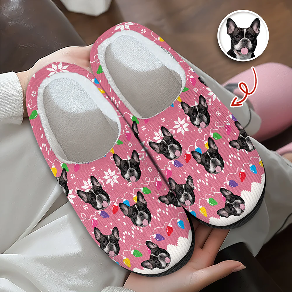 Custom Dog Faces Funny Christmas Lights Plush Slippers HO82 900156 - Image 3