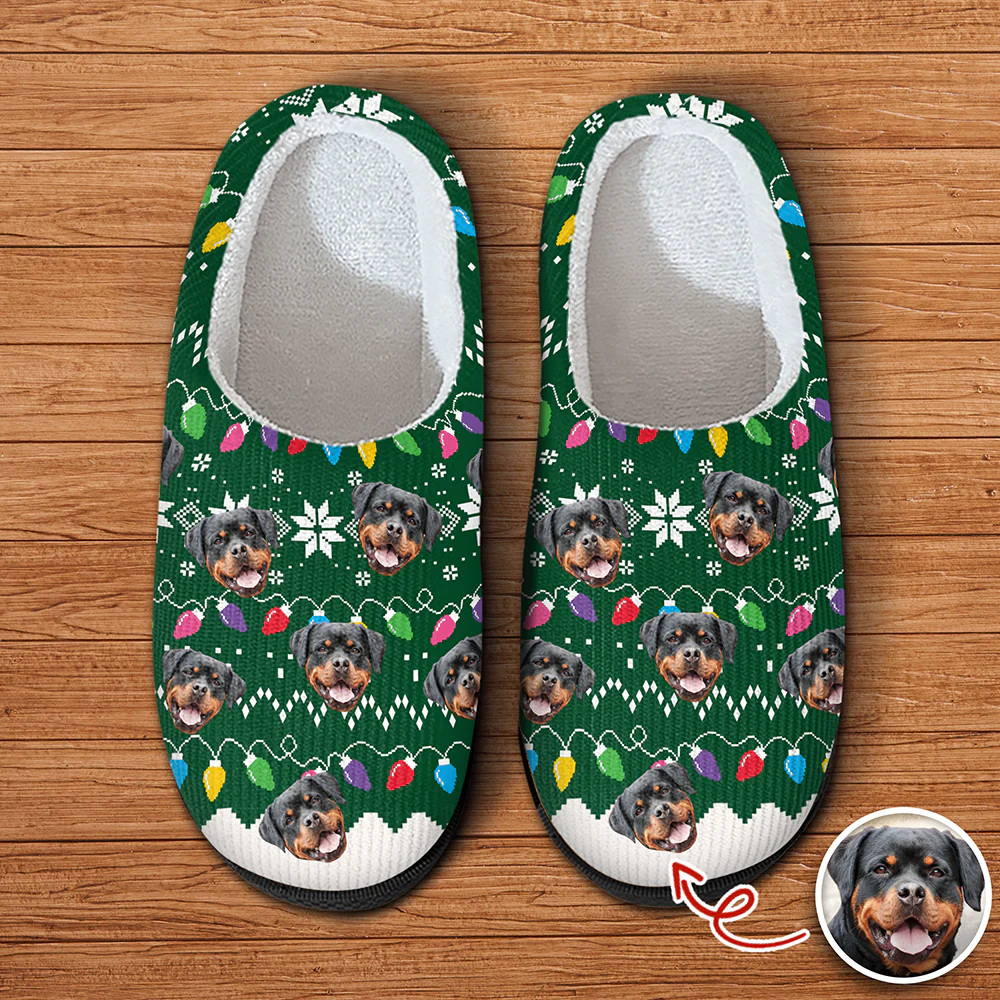 Custom Dog Faces Funny Christmas Lights Plush Slippers HO82 900156 - Image 4