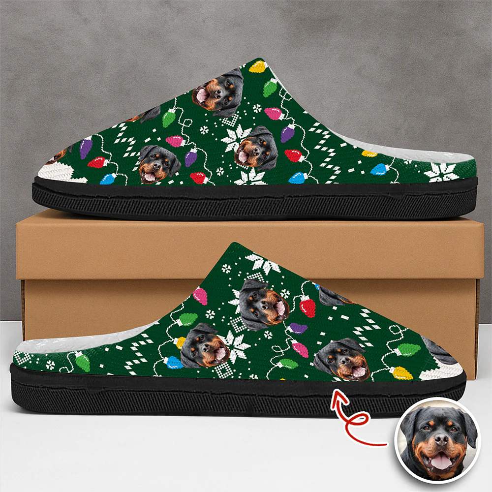 Custom Dog Faces Funny Christmas Lights Plush Slippers HO82 900156 - Image 5