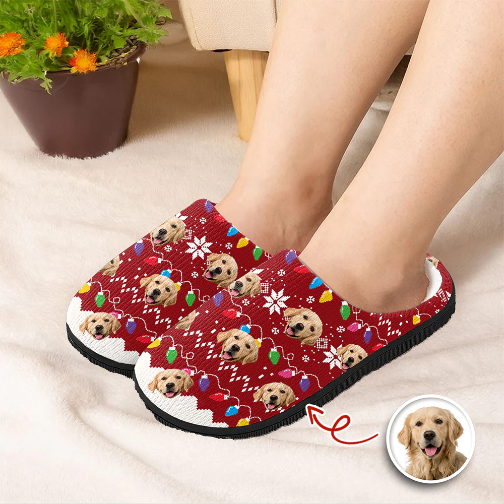 Custom Dog Faces Funny Christmas Lights Plush Slippers HO82 900156 - Image 8