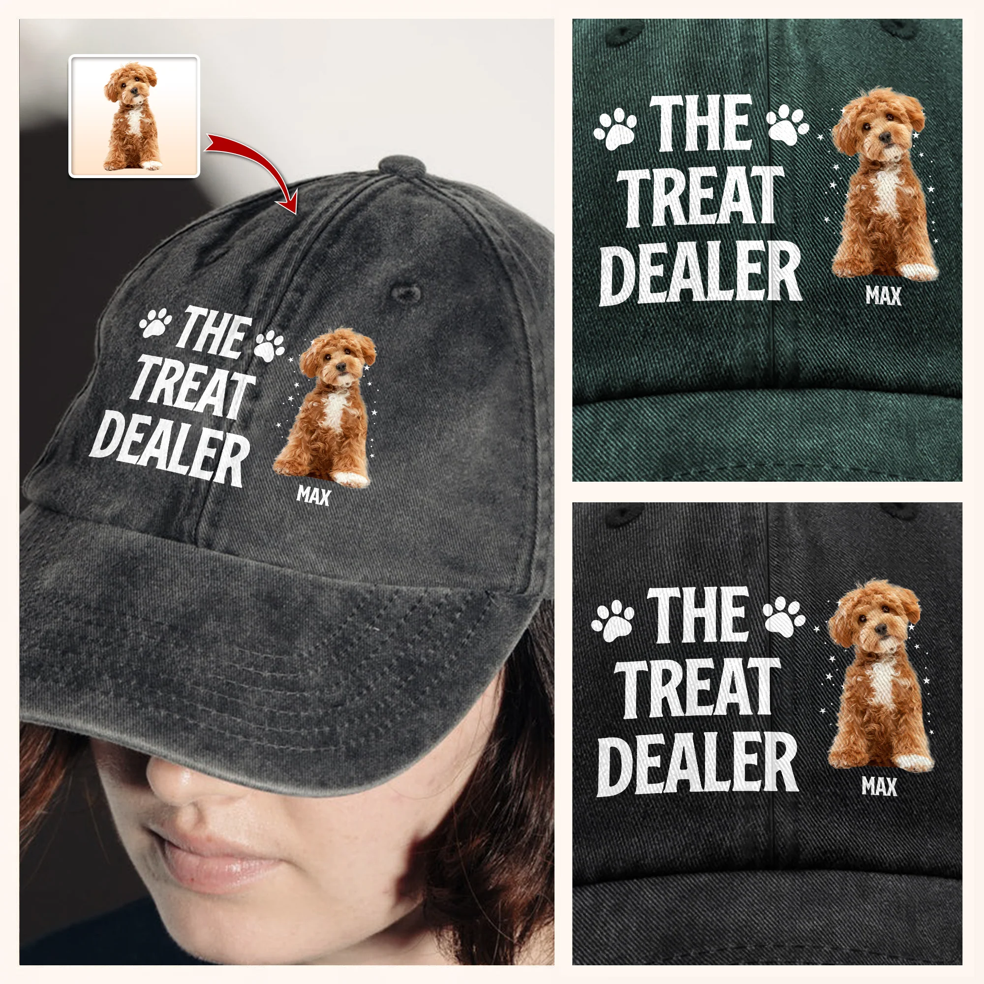 Custom Dog Photo The Treat Dealer Washed Denim Baseball Cap HA75 897006 - Image 3