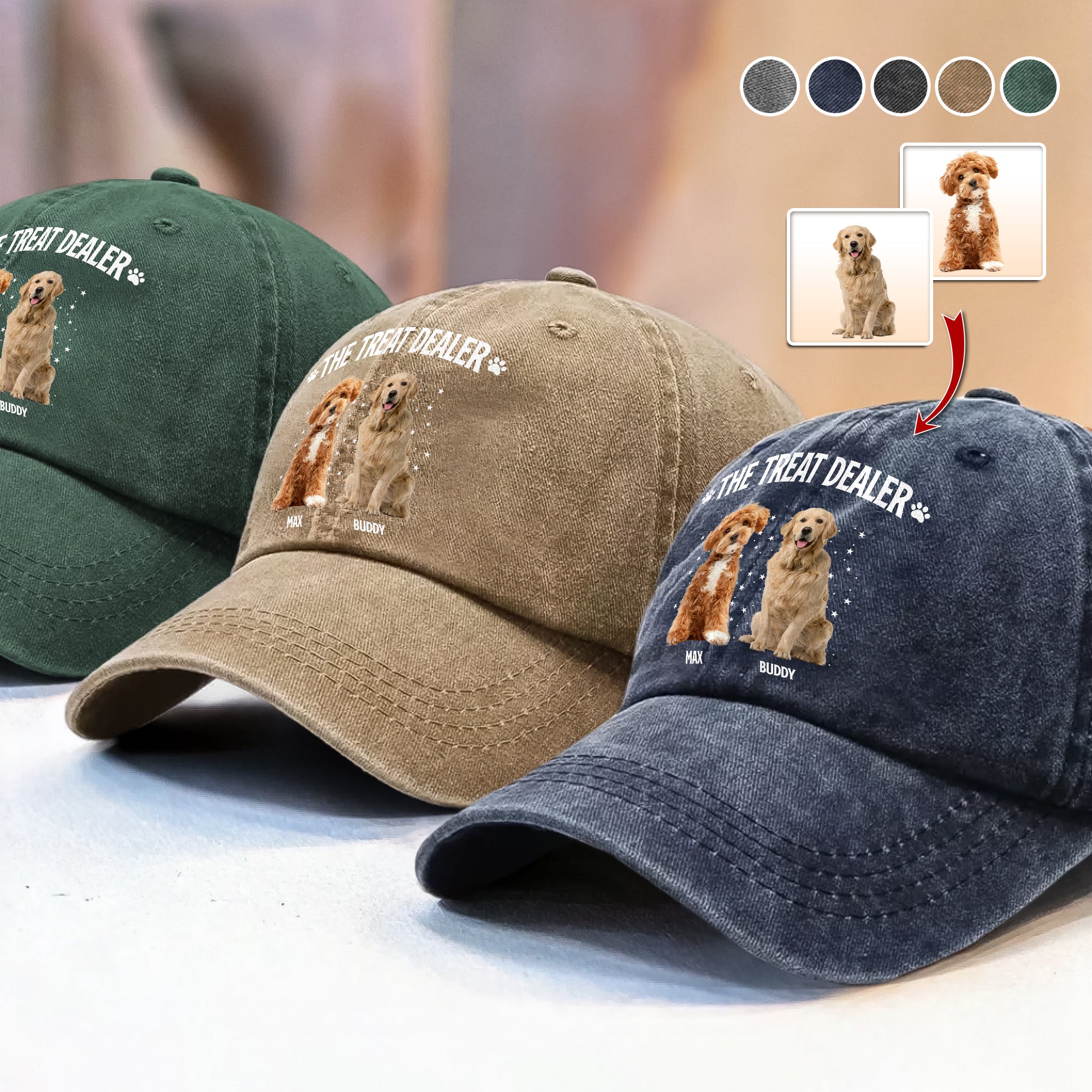 Custom Dog Photo The Treat Dealer Washed Denim Baseball Cap HA75 897006 - Image 4