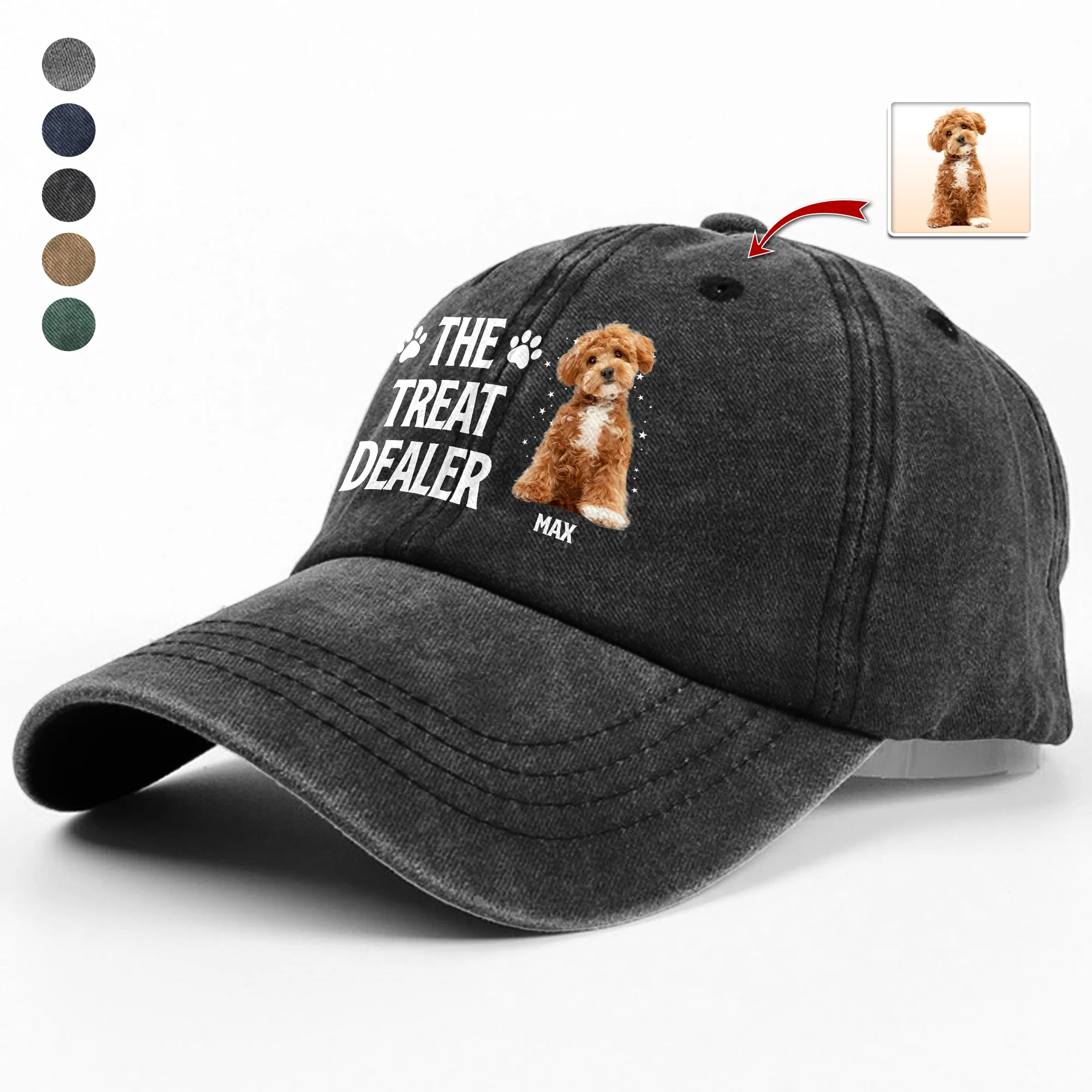 Custom Dog Photo The Treat Dealer Washed Denim Baseball Cap HA75 897006 - Image 8