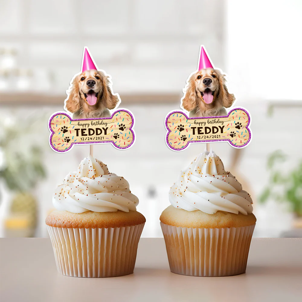 Custom Dog Photo With Bone Cupcake Toppers For Dog Birthday HO82 893664 - Image 4