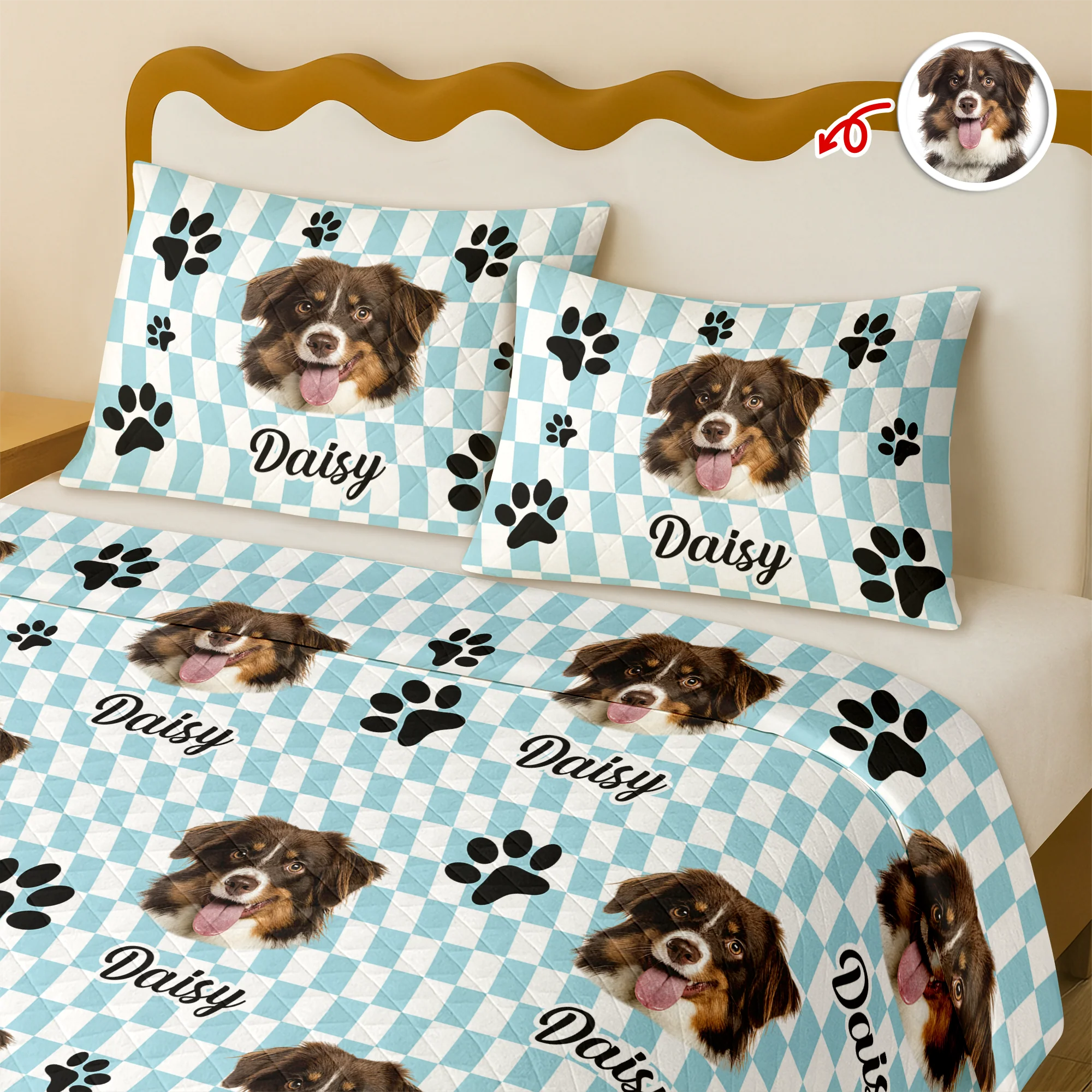 Custom Face Dog Cat Checkerboard Pattern Quilt Bedding Set HA75 898246 - Image 5