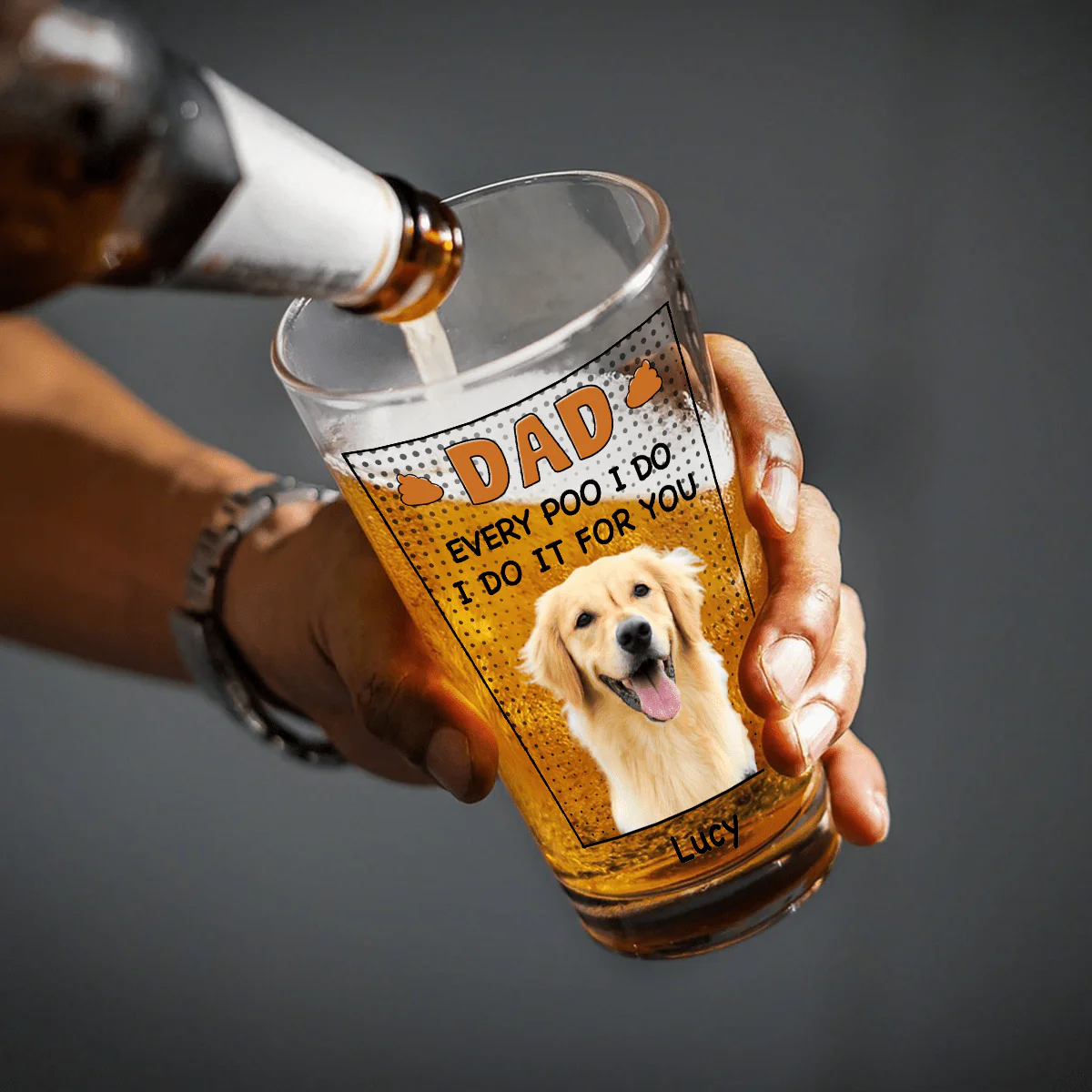 Custom Face Photo Dad Every Poo I Do Dog Print Beer Glass DM01 890983 - Image 2