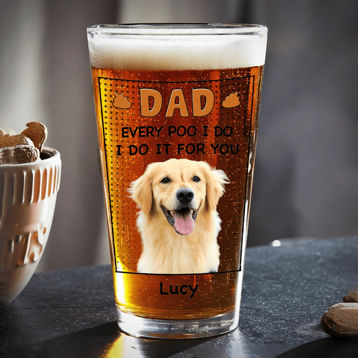 Custom Face Photo Dad Every Poo I Do Dog Print Beer Glass DM01 890983 - Image 3
