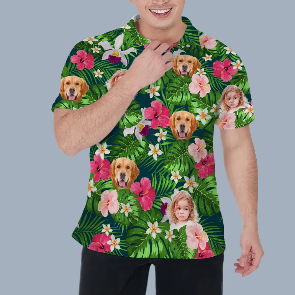 Custom Face Photo Hawaiian Dog Family Polo Shirt DM01 891099 - Image 3