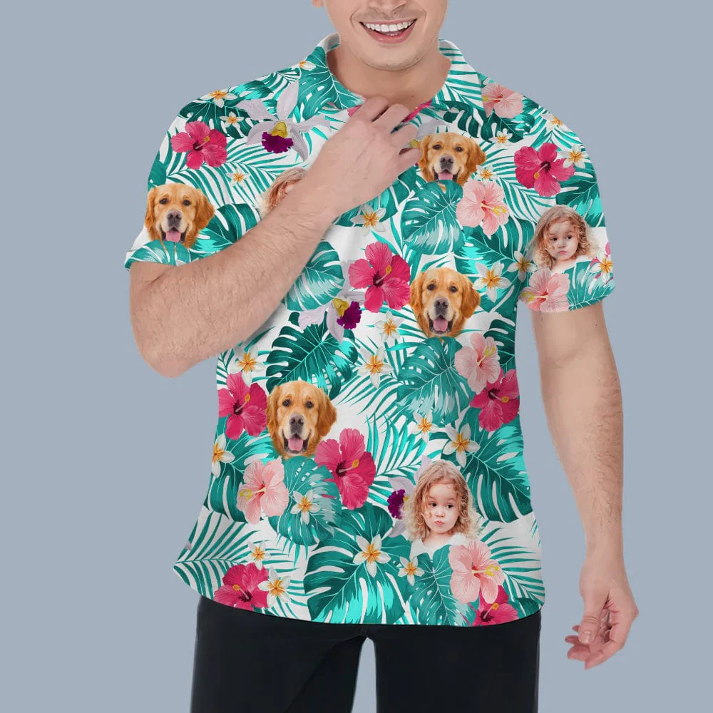 Custom Face Photo Hawaiian Dog Family Polo Shirt DM01 891099 - Image 5