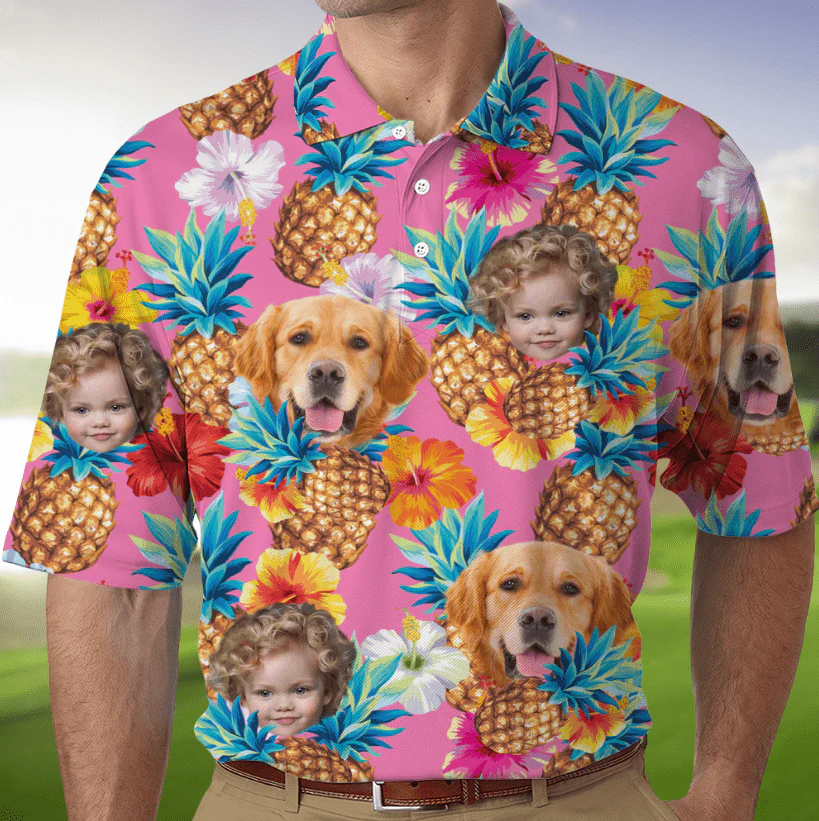 Custom Face Photo Hawaiian Dog Family Polo Shirt DM01 891101 - Image 4
