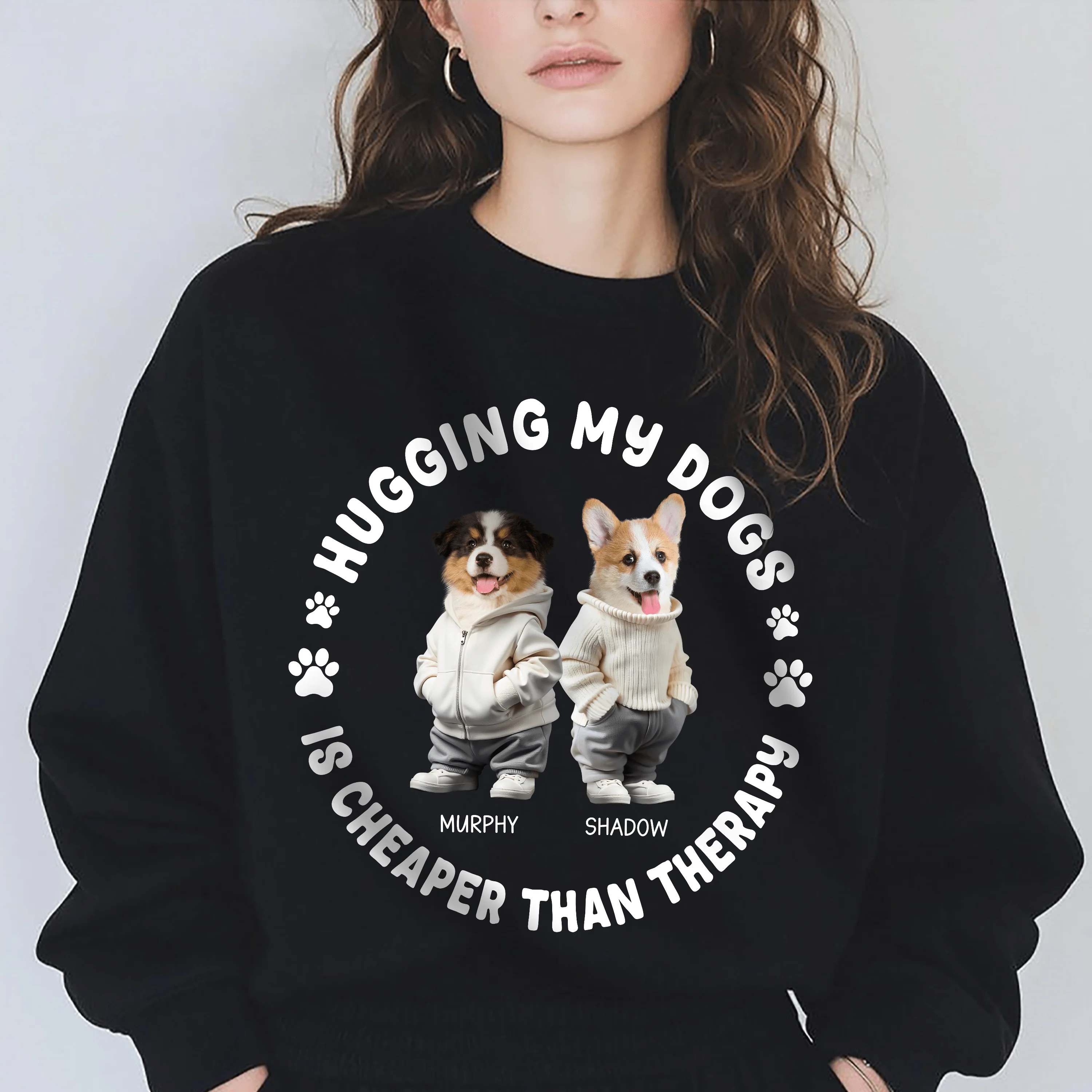Custom Face Photo Hugging My Dog Dark Sweatshirt For Dog Lovers HO82 893486