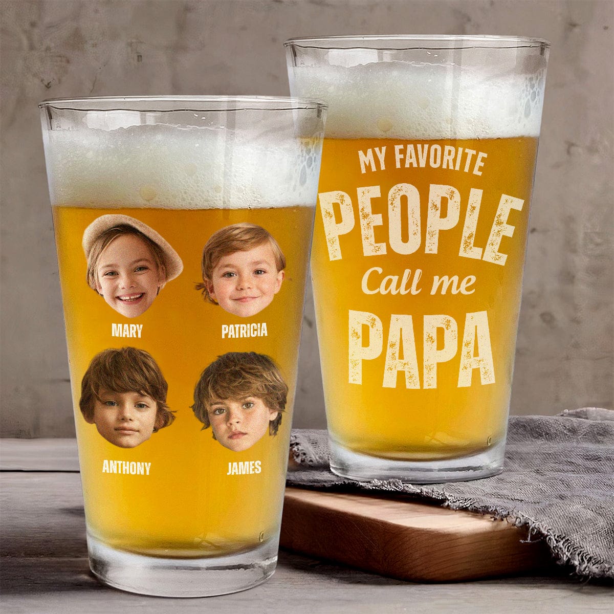 Custom Face Photo My Favorite People Call Me Papa Father's Day Print Beer Glass DM01 891015
