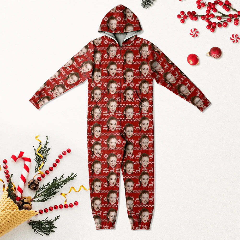 Custom Face Photo With Christmas Pattern Onesie Pajamas TEST_RWB 893224 - Image 6